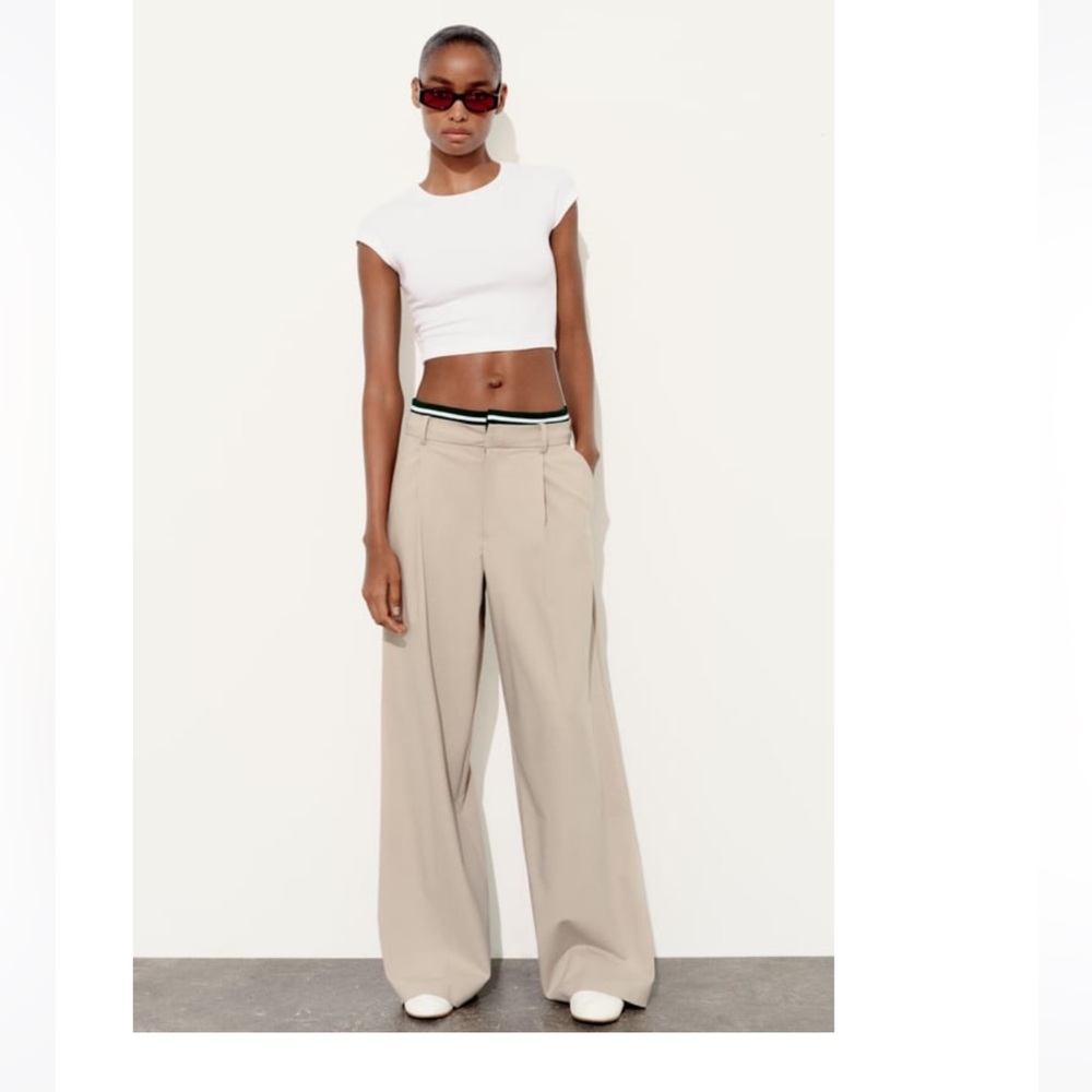 NWT Zara Banded Wide Leg Pants Sz S Taupe